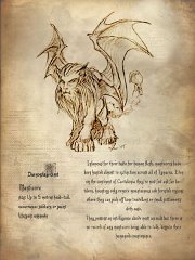 Monster - Manticore  Species: Manticore Infamous for their taste for human flesh, manticores have been hunted almost to extinction across all of Tymaera. Even on the continent of Caevalonia they're now few and far between, haunting only remote mountainous and forested regions where they can pick off lone travellers or small settlements with ease. They possess an intelligence above most animals but there is no record of any manticore being able to talk, despite their humanoid countenance. Males and females are distinguished by their faces and slightly smaller size of the females. Both sexes have manes. Their colouring is usually black and red and all manticore have piercing brilliant blue eyes. Manticores are predators but much prefer to eat humans or, at a push, dwarves and elves. Strangely they show no interest at all in feeding on any of the half-beast races such as degarii or ranwulfs which fuels legends of their origins as a tribe of cannibalistic humans who were transformed by one of the dark gods as a 'gift' for their worship.